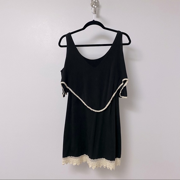 Umgee Crochet Hem Boho Overlay Fall Black Dress SMALL - Picture 2 of 8